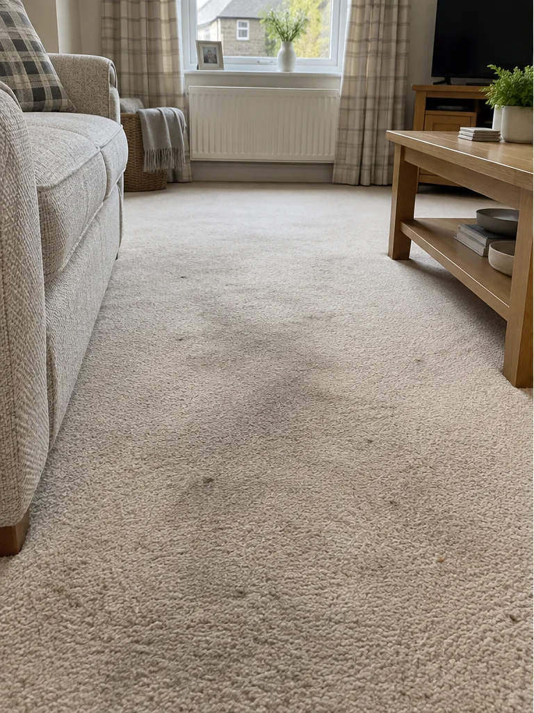 The same illustrative carpet with everyday marks before cleaning